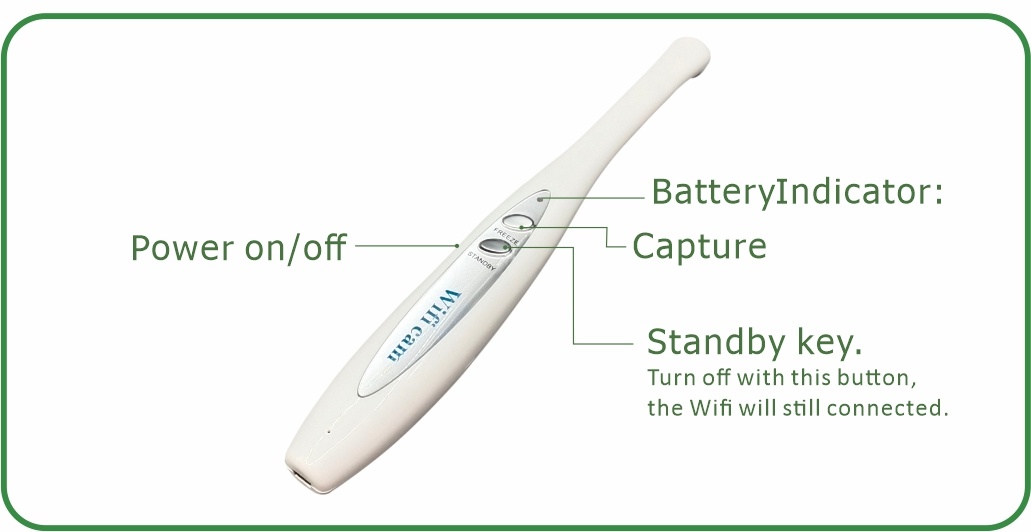 MD-100 intraoral camera demonstrating seamless WiFi connection with iPad and mobile devices